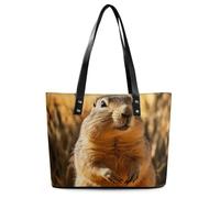 Travel Hand Drawn Groundhog Tote Bags for Women with Zipper, Leather Tote Purse Handbags, Casual Totes for Work Beach Shopping