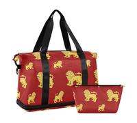 Travel Hand Overnight Carry On Tote and Luggage gym bag for Airplane Traveling Multifunctional, Chinese lion red lucky
