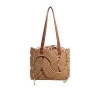 Travel Handmade Woven Beach Handbag Large Capacity Tote Bag for Women Work | Geometric Hollow Drawstring Bucket Bag Casual Shoulder Purse for Women Shopping Beach Vacation