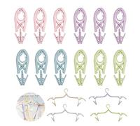 Travel Hangers, 12 Pcs Folding Clothes Hangers With Clips, Portable Clothes Hangers Foldable for Family Business Trip Hotel School Camping Travel Hiking Blue Green Pink Purple