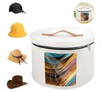 Travel Hat Box with Lid,15.7x9.8in Felt Round Hat Storage Box with Handles and Clear Window,Foldable Stuffed Animal Toy Storage Bin,Pop Up Organizer for Women Men (White)
