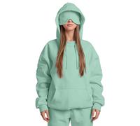 Travel Hoodie with Eye Mask Built-in Oversized Airplane Hoodie Long Sleeve Sweatshirt Pullover Solid Color Comfort Hoodies for Women Uk Autumn Winter Thermal Tops Streetwear Casual Fashion