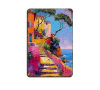 Travel Illustration French Riviera Tin Sign Vintage Metal Pub Club Cafe Bar Home Wall Art Decoration Poster Retro 8x12inch(20x30cm)