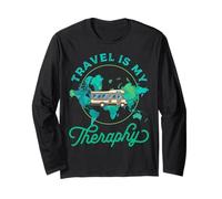 Travel is My Therapy World Map International World Travelers Long Sleeve T-Shirt