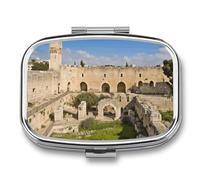 Travel Israel at The Tower of David Pill Case 2 Compartments Small Pill Organizer for Fish Oil Vitamin Supplement Portable Daily Pill Box for Pocket Purse Medicine Storage