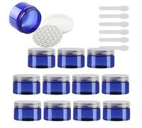 Travel Jars for Toiletries,Cosmetic Travel Containers,24 Pieces Empty 50g Brown Plastic Cosmetic Jars with Black Screw Lid Small Pot for Cosmetic(Blue/Transparent,250 ml)
