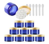 Travel Jars for Toiletries,Cosmetic Travel Containers,24 Pieces Empty 50g Brown Plastic Cosmetic Jars with Black Screw Lid Small Pot for Cosmetic(Blue/Gold,250 ml)