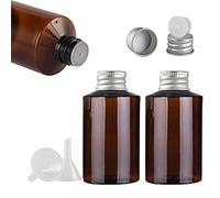 Travel Jars for Toiletries,Cosmetic Travel Containers,Pack of 3 - Empty 200ml Brown Plastic Bottles with Silver Aluminium Screw on Lids and Orifice(100ml)