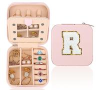 Travel Jewellery Box,A-Z Personalised Jewellery Organiser,Portable Jewellery Box,Small Travel Jewellery Storage Case with Mirror,Birthday Gift for Women,Mothers Birthday Valentines Day Gift Ideal(R)