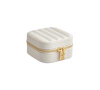 SONGMICS HOME ANAH Collection - Travel Jewellery Box, Small Jewellery Case Organiser with Mirror, 10.5 x 10.5 x 6 cm, PU Surface with Stitching, Portable, Zippers, Gift Idea, Cloud White JBC179W01
