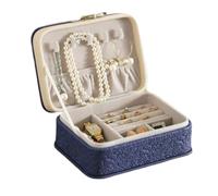 Travel Jewellery, Embossing PU Leather Jewelry Box Multicolor 15.3x11.3x6.3cm(Blue)