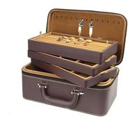 Travel Jewellery, Jewelry Box PU Leather Brown 31.3x18.4x12.9cm Three Layer