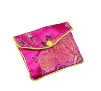 Travel Jewellery Organiser 1-3 Pcs Rectangle Flower Pattern Brocade Zipper Jewelry Bag Fine Packaging Bracelet Cloth Display(Rose red 1pcs)