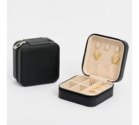 Travel Jewelry Box for Women, PU Leather Organizer Case with Velvet Interior, Modern Minimalist Style, Portable Storage for Necklaces Rings, 4 Colors Available, 15x15x15 cm (Obsidian Black)