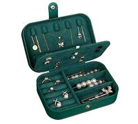 Travel Jewelry Box, PU Leather Small Jewelry Organizer for Women Girls, Portable Mini Travel Case Display Storage Holder Boxes for Stud Earrings, Rings, Necklaces, Bracelets (Ink Green)