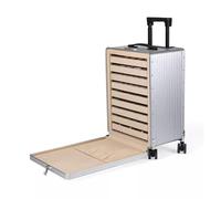 Travel Jewelry Boxes for Women with Code Locks and Wheels 9 Layer Removable Trays, Rolling Jewelry Trolley Case Jewels Sets Display Organizer(Beige)