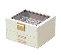 Travel Jewelry Organizer Large-Capacity Three-Layer Princess Rectangular PU Velvet Paper Layers For Earrings Ring Necklace Bracelet Storage For Journey-Rings, Necklaces