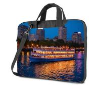 Travel Laptop Backpack A Brightly Lit Boat Sails On A River At Dusk, Reflecting Colorful Lights In The Water Laptop Bag Black Bag Laptop Carrying Case(29x40cm)