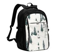 Travel Laptop Backpack Business Backpack for Men Women Ski Lift With Fir Tree Travel Backpack with USB Charging Port