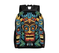 Travel Laptop Backpack For Women Men,Waterproof Lightweight Cute Backpack Colorful Tiki Mask Pattern Casual Daypack