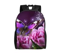 Travel Laptop Backpack For Women Men,Waterproof Lightweight Cute Backpack Purple Flower Butterfly2 Casual Daypack
