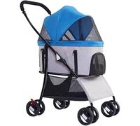 Travel Large Space Cat Stroller Outdoor 4 Wheel Dog Strollers for Small Medium Dogs Pet Stroller Lightweight Folding Detachable Dog Prams (Yellow) (Blue)