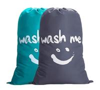 Travel Laundry Bag,Laundry Bag,Laundry Bags for Washing Machine with Drawstring Closure,Extra Large Washing Bags for Laundry Foldable Washing Bag,Durable Nylon Smile Washing Bags (blue,grey)