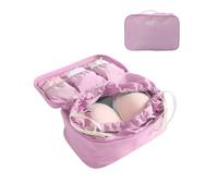 Travel Lingerie Storage Bag Drawstring Organizer Crimson Pink | multi compartment divided layout,portable luggage fit,3 soft elastic slots,drawstring inner pouch,dual zipper closure