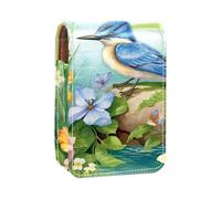 Travel Lipstick Organizer Case,Lipstick Case Portable Makeup Bag with Mirror,Birds Flowers Garden River