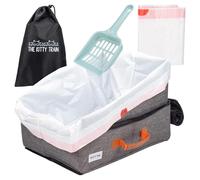 Travel Litter Box for Cats (17.7” x 13.8” x 11.8) Includes Liners, Litter Scoop, Pee Shield - Portable Cat Litterbox for Car, Hotel, Airports | Waterproof, Compact, Foldable, Leak-proof, Easy to Clean