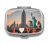 Travel Love from New York Pill Case 2 Compartments Small Pill Organizer for Fish Oil Vitamin Supplement Portable Daily Pill Box for Pocket Purse Medicine Storage