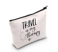 Travel Lover Gift Travel is My Therapy Makeup Bag Adventure Lover Zipper Cosmetic Bag Traveler Themed Gift World-Wide Traveler Zipper Travel Bag (Travel is My Therapy White)