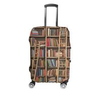 Travel Luggage Cover Elastic Suitcase Protector Anti-Scratch Washable Funny Book Shelves Collection And Ladder Luggage Sleeve Tsa Approved Carry on Covers Baggage Cover Fits 18-32 Inch Luggages, white