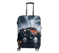 Travel Luggage Cover Elastic Suitcase Protector Anti-Scratch Washable Monster Truck Black Sky Lightning Roar Luggage Sleeve Tsa Approved Carry on Covers Baggage Cover Fits 18-32 Inch Luggages, white