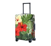 Travel Luggage Cover for Suitcase Elastic Suitcase Protector Vegetation Leaves with Hibiscus Flowers Suitcase Covers Washable Suitcase Protective Cover Dust-proof Luggage Covers Fit 18-32 Inch