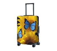 Travel Luggage Cover for Suitcase Elastic Suitcase Protector Yellow Sunflowers with Blue Butterflies Suitcase Covers Washable Suitcase Protective Cover Dust-proof Luggage Covers Fit 18-32 Inch