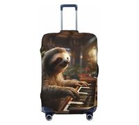 Travel Luggage Cover Sloth Playing Piano Cartoon Spandex Suitcase Protector Washable Baggage Covers Fashion Elastic Scratch-Resistant Fits 18-32 Inch