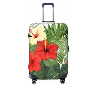 Travel Luggage Cover Vegetation Leaves with Hibiscus Flowers Suitcase Protector Anti-Scratch Washable Baggage Covers Elastic Suitcase Cover Tsa Approved Baggage Protector Fit 18-32 Inch Luggage, Black