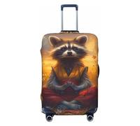Travel Luggage Covers - Sunset Flower Meditating Raccoon Elasticity Suitcase Covers Protector for Luggage 18-32 Inch