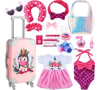 Travel Luggage Play Set Age 14+ for 18 Inch Doll Accessories and Furniture Luggage Seat with Mermaid Clothes Sunglasses Camera Toy Pillow Playsets, Doll Not Included(Cute Style)