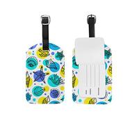 Travel Luggage Tag Doodle Seashells Corals Starfishes Suitcase Baggage Tag Leather 1 Piece