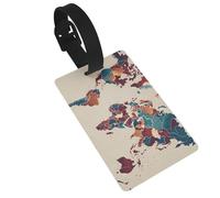 Travel Luggage Tags - World Map Outline Print Suitcase Baggage Labels for Easy Bag Identification - Bag Name Tags