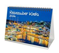 Travel Magic Crete DIN A5 Desk Calendar for 2026 Heraklion Greece Holidays - Contents: 1 x Calendar, 1 x Christmas Pendant, 1 x Greeting Tag (Total 3 Pieces)
