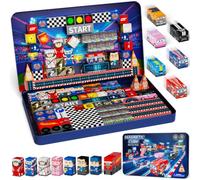 Travel Magnetic Blocks for Boys: 100pcs Racing Iron Case Group Play Set