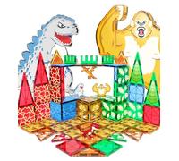 Travel Magnetic Tiles-Dinosaur,Kong and Godzilla Animals Construction Magnet Tiles & Autism Sensory Toys Set-Magnetic blocks for kids girl baby Birthday gift boy Age 3 4 5 6 7 8 9 10+ montessori toys