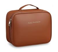 Travel Make up Bag 2 in 1 Cosmetic Toiletry Organizer with Detachable Brush Holder Large Capacity Water Resistant Bag for Women (Brown)