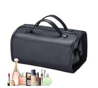 Travel Makeup Bag - 4 Compartments Makeup Travel Organizer | Detachable Transparent Toiletry Bag | Roll Up Large Capacity Compact Waterproof Foldable Cosmetic Bag, Black, Consulte la descripción, See
