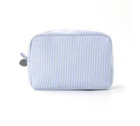 Travel Makeup Bag, Blue Stripe Cosmetic Bag with Zipper Striped Pencil Case Toiletry Organizer Portable Make up Skincare Storage Pouch Travel Beauty Clutch Purse for Woman