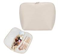 Travel Makeup Bag, Compact Waterproof Portable Cosmetic Bag, PU Leather Cosmetic Case with 23 Compartments + 4 Brush Holders for Women's Handbag Storage, Holiday Gifts,White