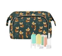 Travel Makeup Bag Cosmetic Bag Wide-Open Pouch Toiletry Bag Make Up Organizer Case with Bottles kit for Women Cute Red Pandas Doing Yoga